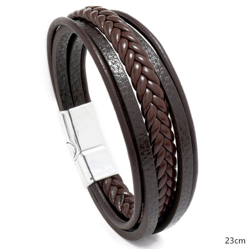 Versatile Men's Leather Braided Magnet Vintage Bracelet