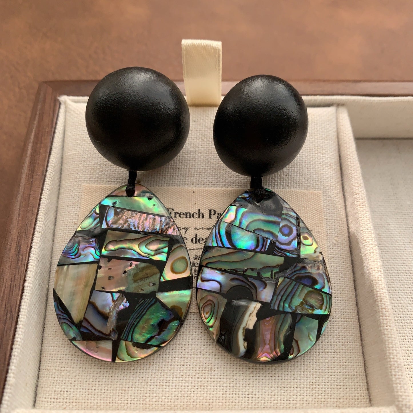 Solid Wood Fritillary Shell Geometric Eardrops Mild Luxury Retro Fashion Rings