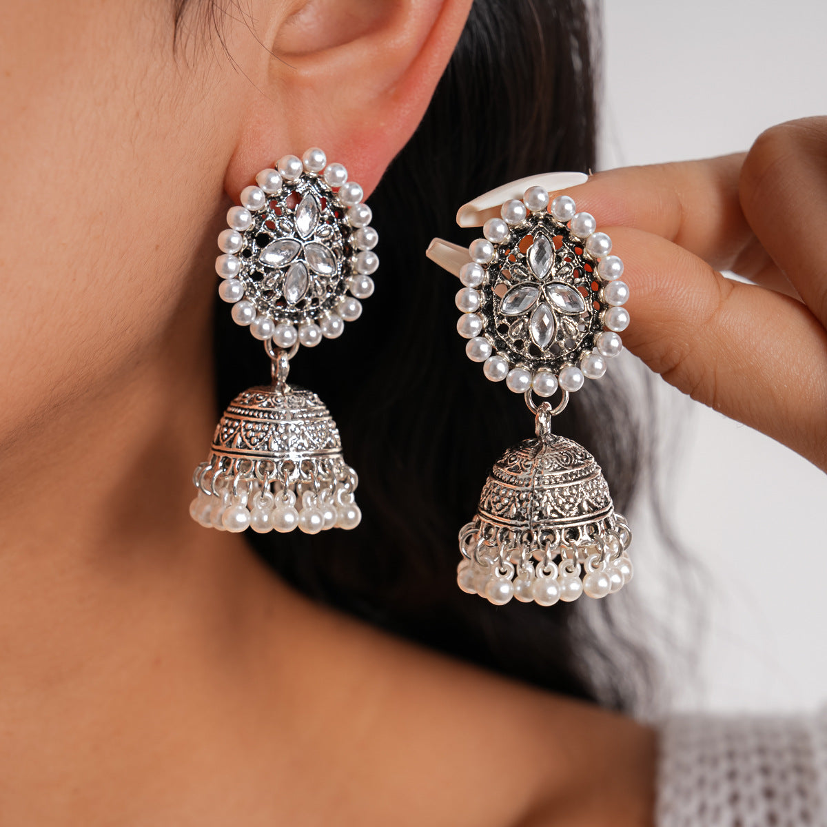 Rhinestone Pearl Water Drop Eardrops Light Luxury High-grade Ethnic Rings