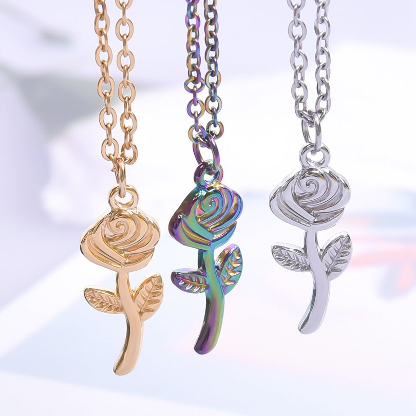 Simple Rose Colorful Gold Stainless Steel Pendants