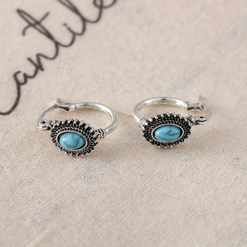 Fashion Vintage Turquoise Ear Clip Bohemian Earrings
