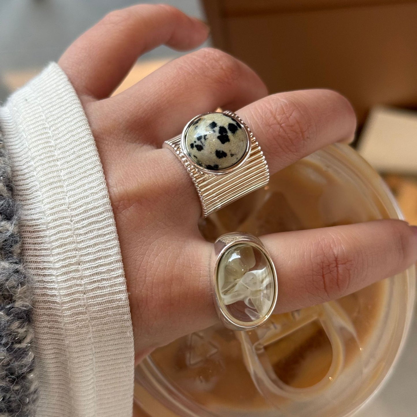 Thick Sier Wide Natural Stone These Light Luxury High-grade Resin Rings