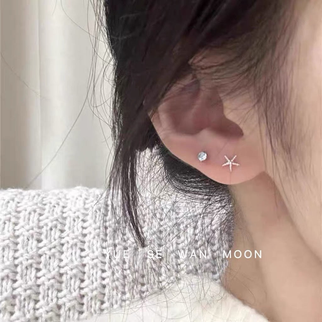Ice Blue Zircon Titanium Steel Ear Bone Double Twin Stud Earrings