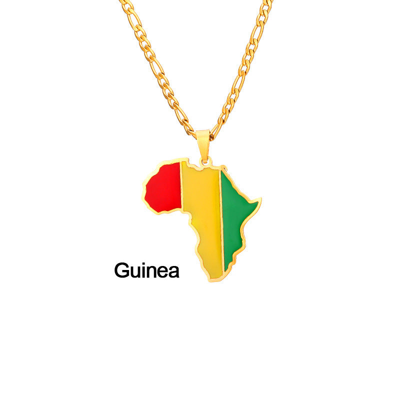 African Drip Oil Stainless Steel Map Geometric Necklace