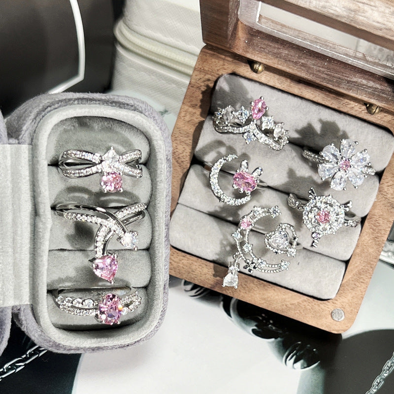 Diamond Flower Light Luxury Open Female Rabbit Irregular Rings