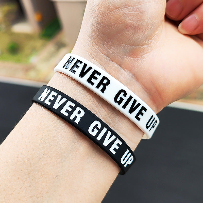 Lettering Inspirational Never Give Up Wrist Strap Black Bracelet