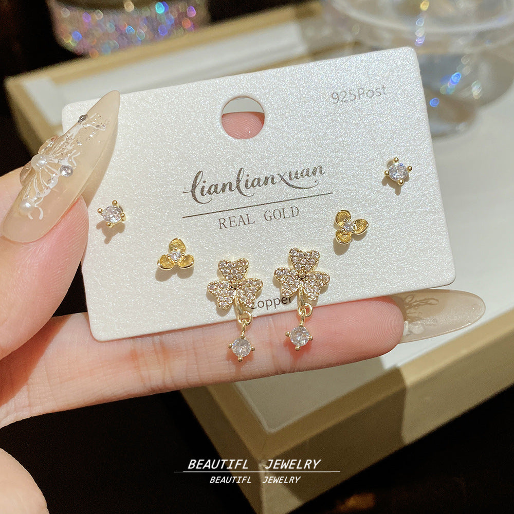 One Card Three Pairs Of Ear Sterling Sier Needle Rings