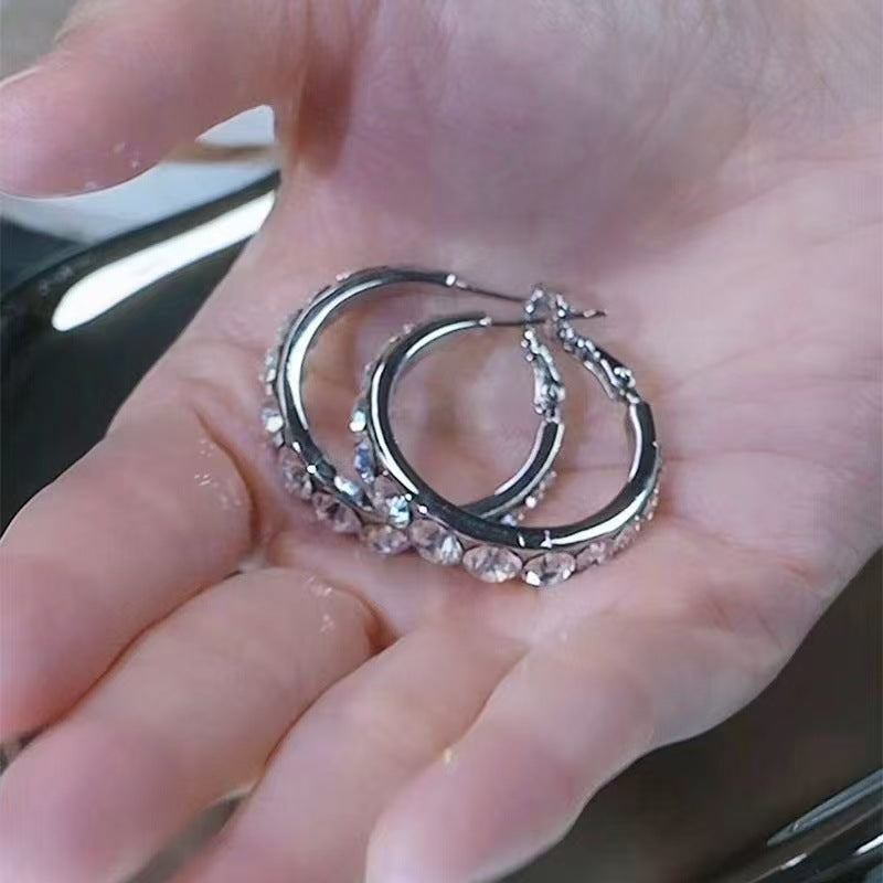 Flash Rhinestone Hoop Design Retro Fashion High Class Elegant Ear Earrings