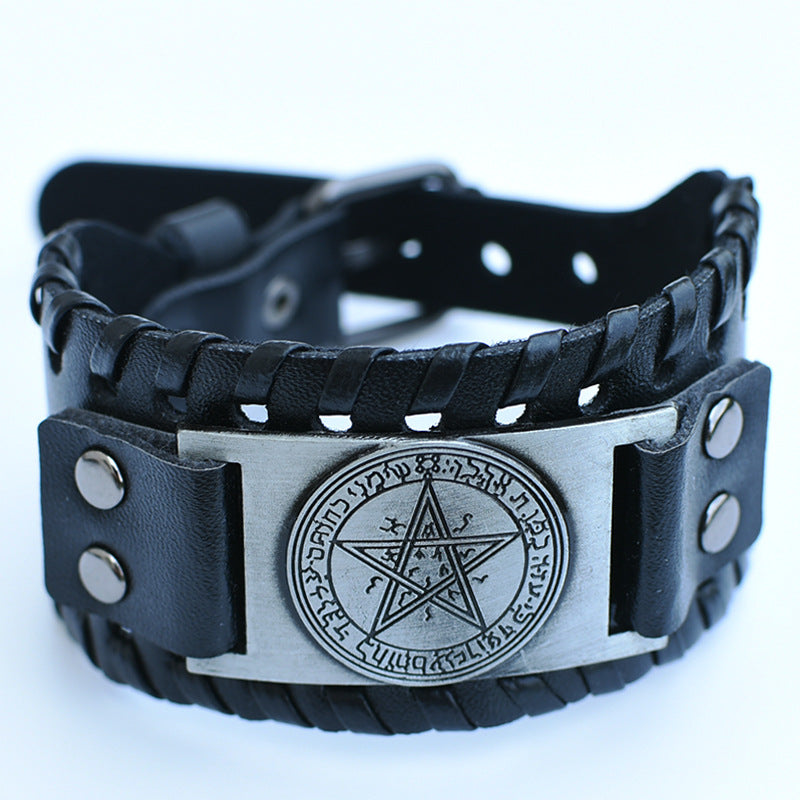 Men's Retro Viking Totem Leather Wolf Head Bear Claw Gossip Lucky Bracelet