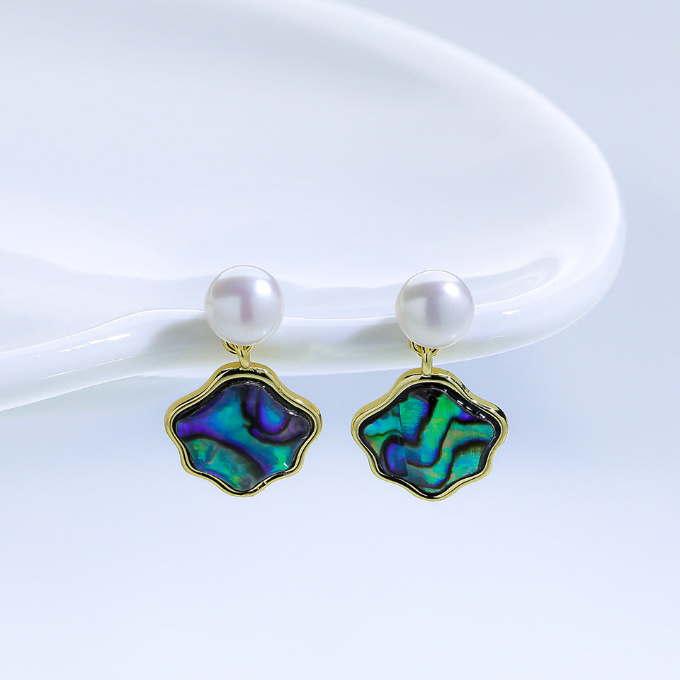 Abalone Natural Freshwater Pearl Ear Eardrops Sier Needle Stud Earrings