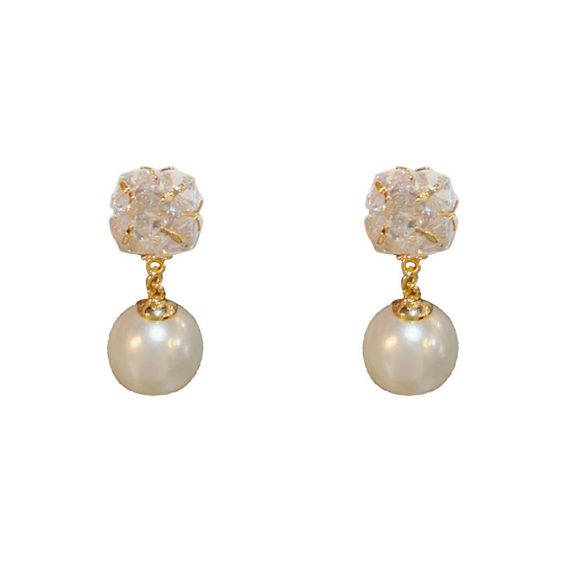 Needle Affordable Luxury Fashion Square Diamond Pearl Female Earrings