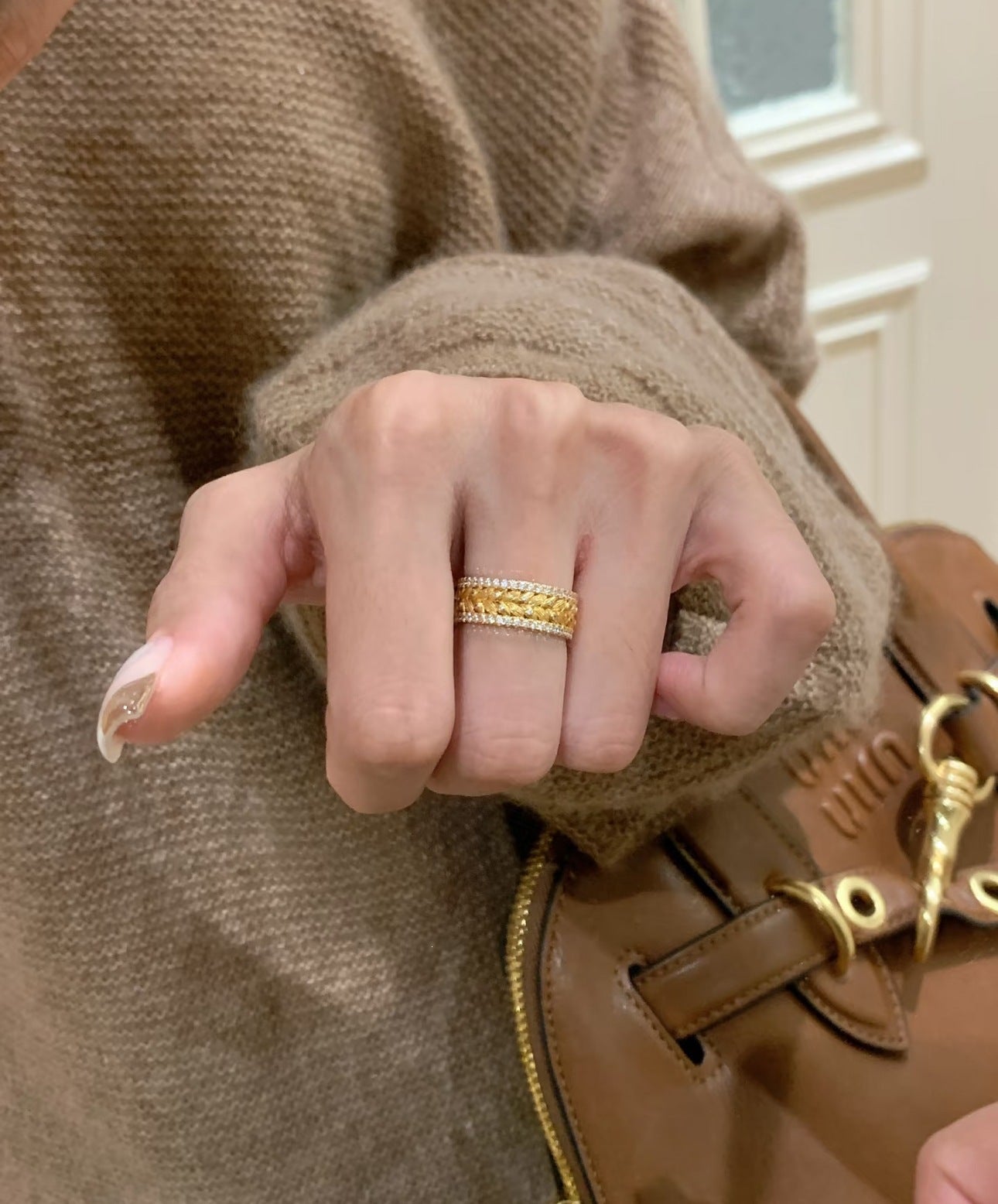 Panicle Safe Female Light Luxury Ancient Style Full Diamond Wheat Ring