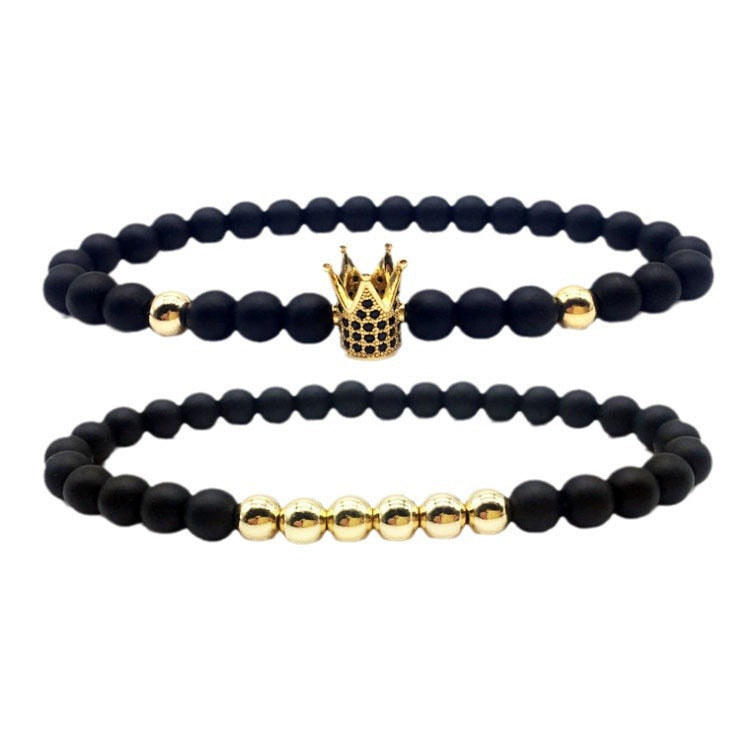 Black Grinding Micro Inlaid Zircon Crown Couple Low Bracelet