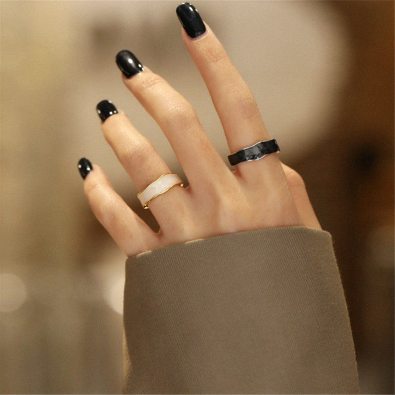White Epoxy Open Female Tide Wave Concave Metal Rings