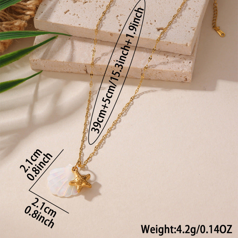 Ocean Female Vacation Style Seahorse Starfish Scallop Clavicle Chain Gold Necklace