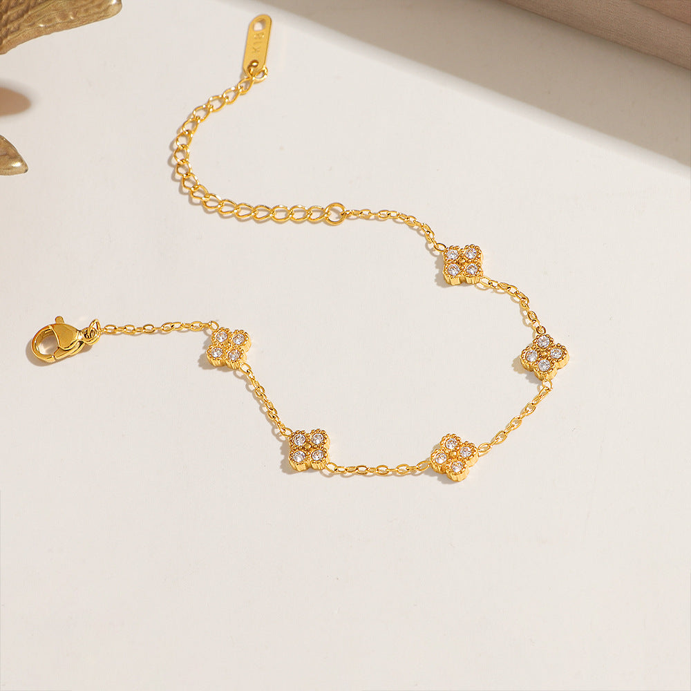 Women's Steel Full Diamond Clover Light Luxury High-grade Bracelet