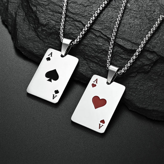 Personality Red Peach Playing Card Trendy Cool Necklaces