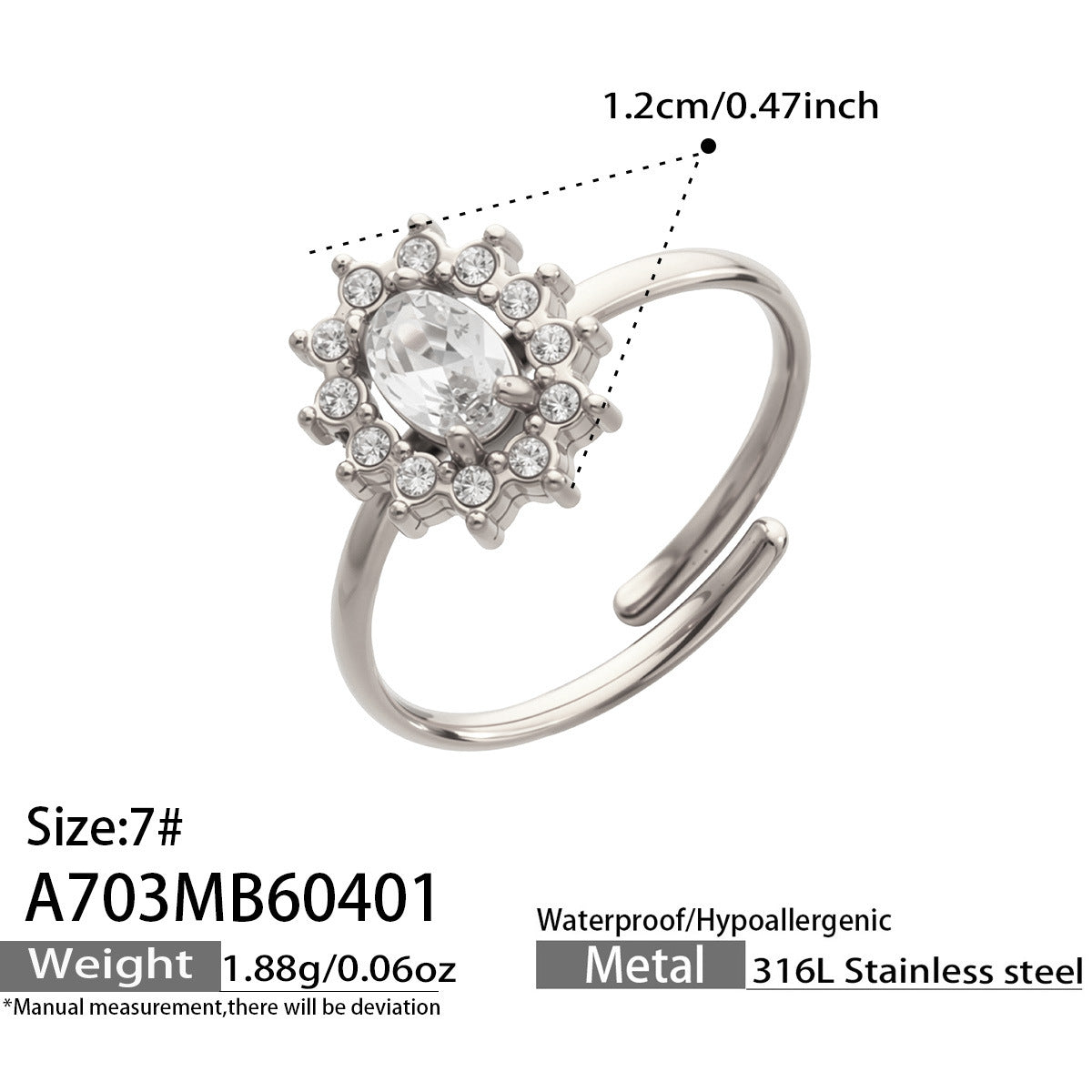 Women's Steel Colored Glass Flower Open Gold Ring