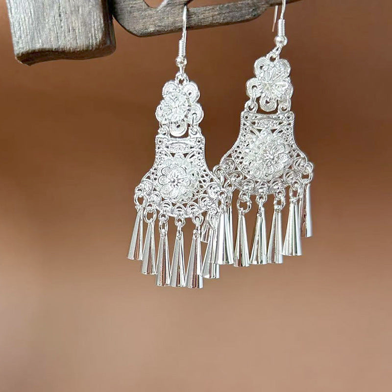Sier Ethnic Style Peacock Retro Ear Hook Vintage Scenic Spot Earrings