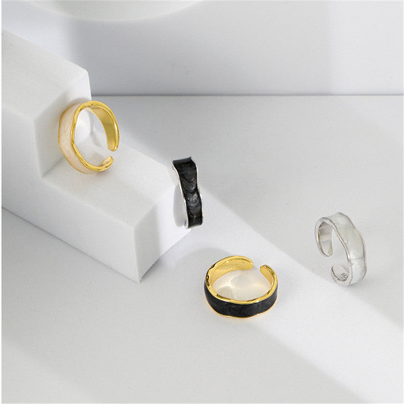 White Epoxy Open Female Tide Wave Concave Metal Rings