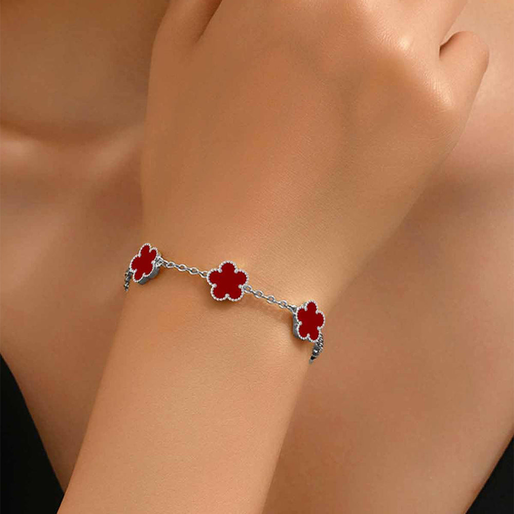 Parthenocissus Grass Fashion Five-leaf Flower Three-piece Ear Stainless Bracelet