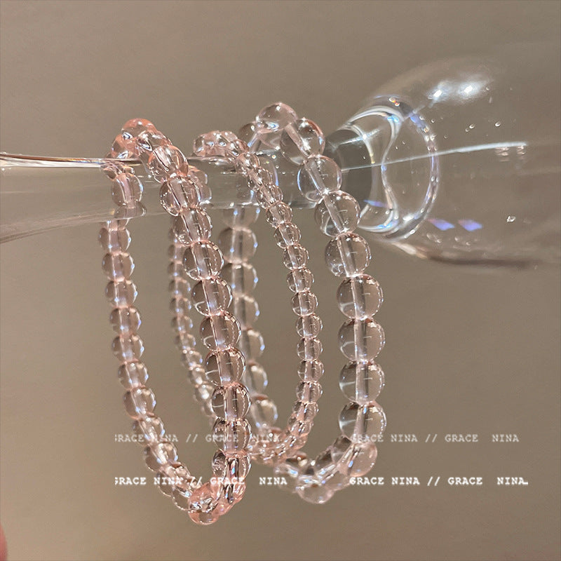 Women's Sweet Bubble Pink Ice Transparent Beaded Bracelet