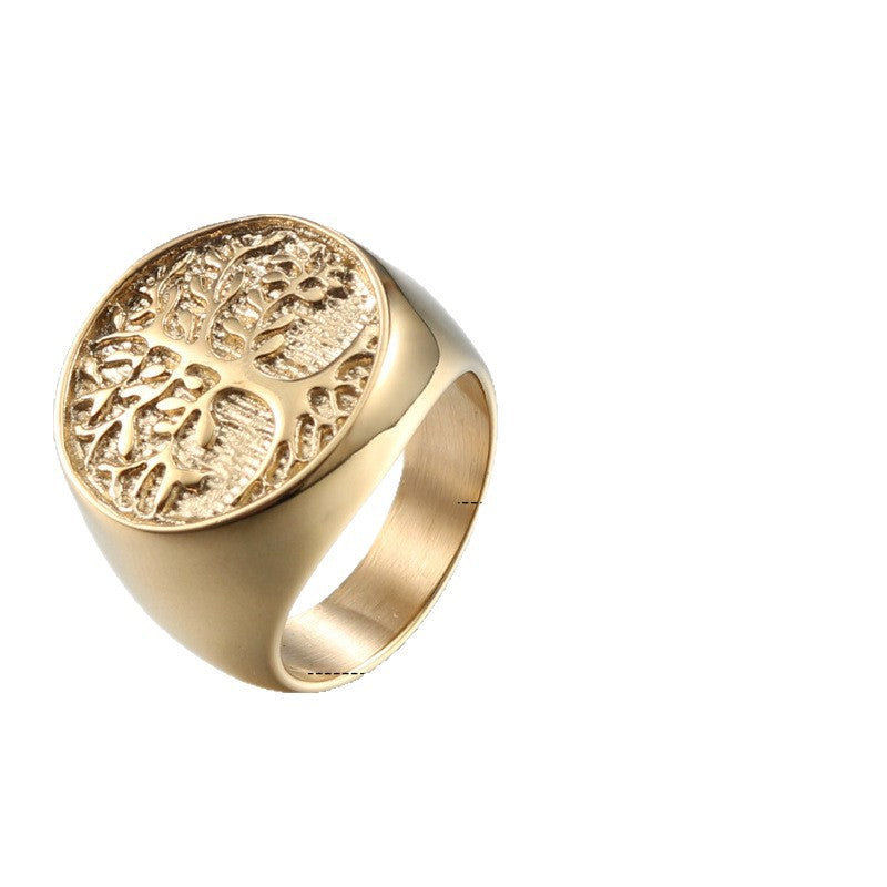 Men's Golden Tree Of Life Titanium Steel Personality Rings