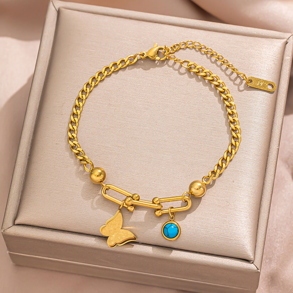 Buckle Chain Turquoise Butterfly Roman Round Peach Bracelets