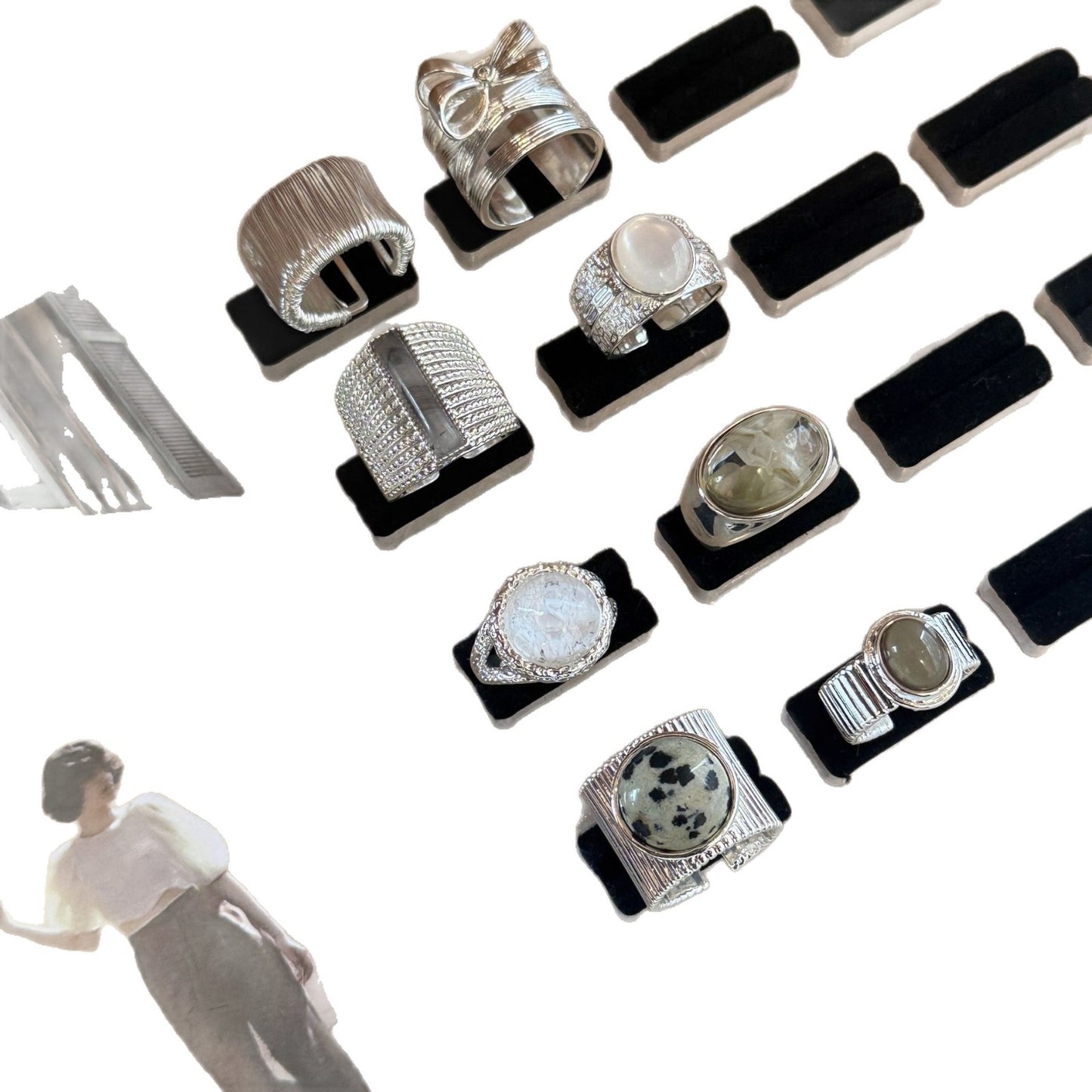 Thick Sier Wide Natural Stone These Light Luxury High-grade Resin Rings