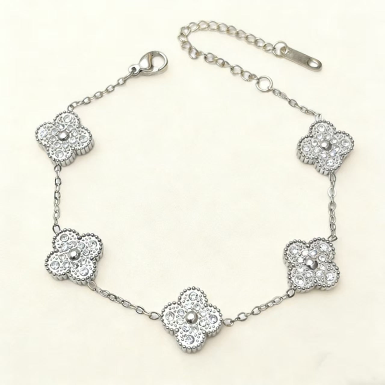Double-sided Full Diamond Lucky Pork Belly Four-leaf Bracelet