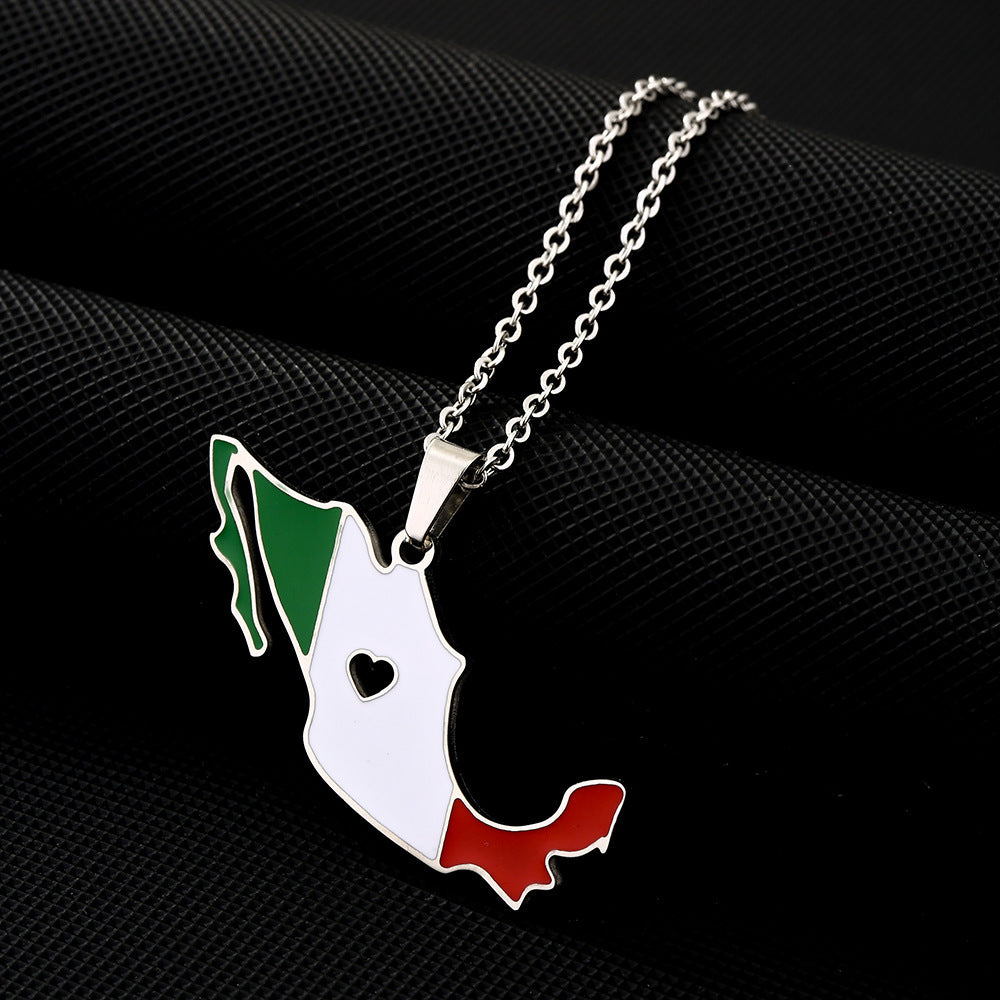 Women's & Men's Steel Mexican Map Flag For Couple Necklaces