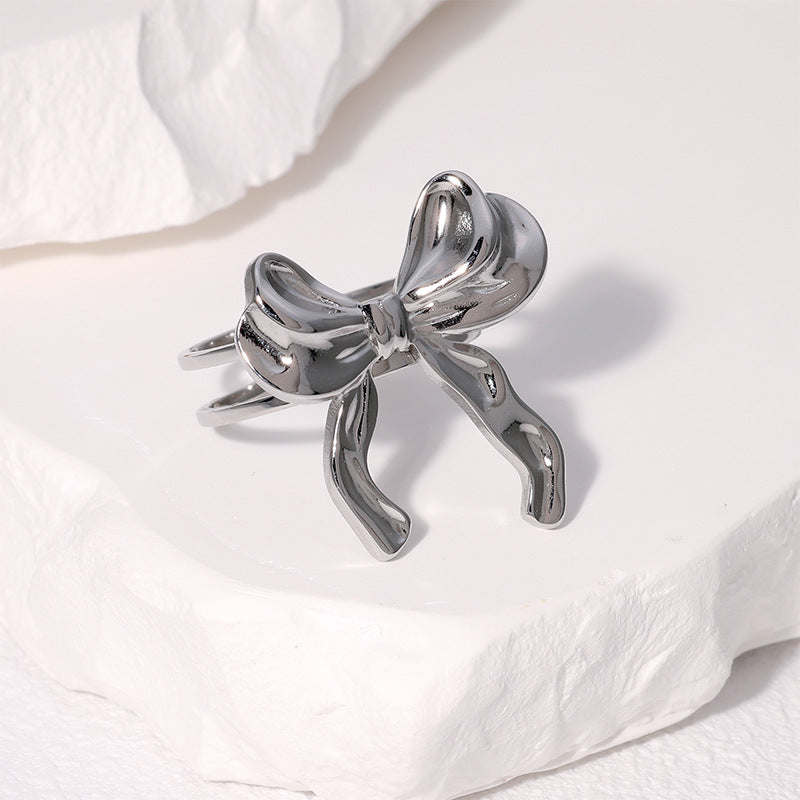 Simple Fashion Sweet Bow Stainless Steel Female Rings