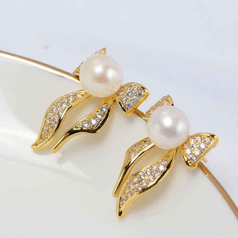 Zircon Sier Needle Pearl Eardrop Frame Simple Graceful Stud Earrings