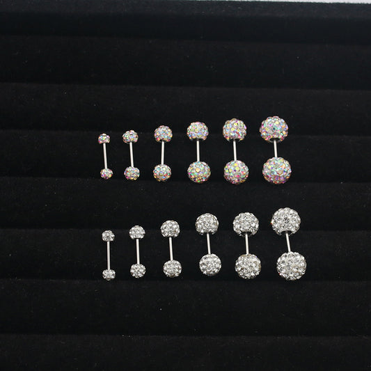 Steel Double-headed Thread Full Diamond Piercing Elegant Stud Earrings