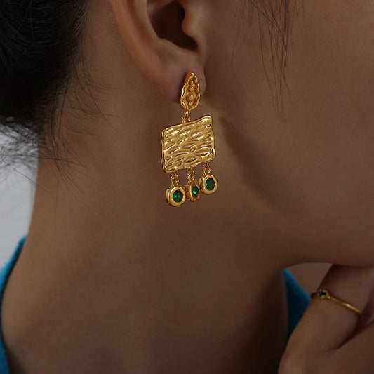 Personality Pod Irregular Texture Square Plate Steel Bean Inlaid Zircon Rings