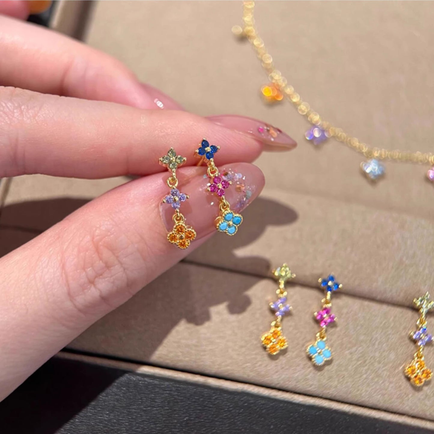 Women's Zirconium Clover Tassel Light Luxury High-grade Graceful Rings