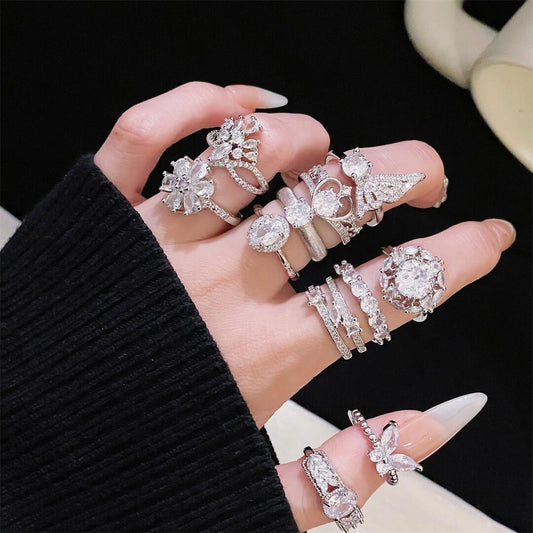 Luxury Flower Full Diamond Open-end Zircon Rings