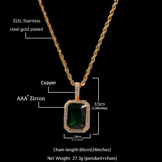 Fluorescent Square Solid Gemstone Niche Bag Necklaces