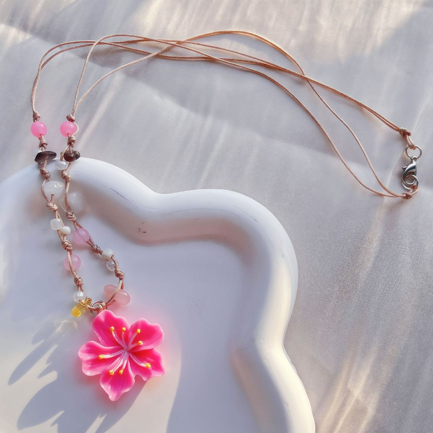 Women's Color Braided Rope Flower For Fresh Beautiful Vacation Style Clavicle Necklaces