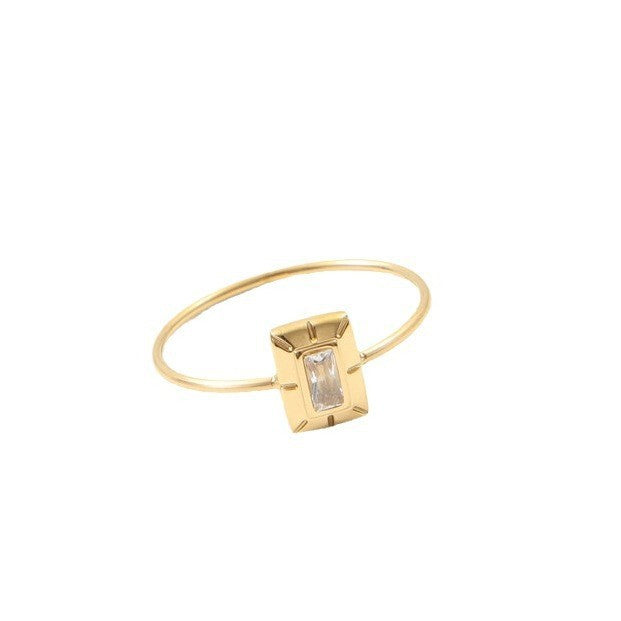 Thin Small Square Inlaid Zircon Titanium Steel Ring