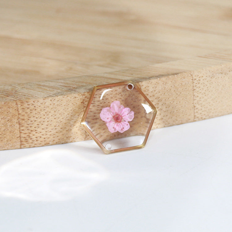 Hexagonal Dried Flower Gold Sier Colored Flowers Bracelets