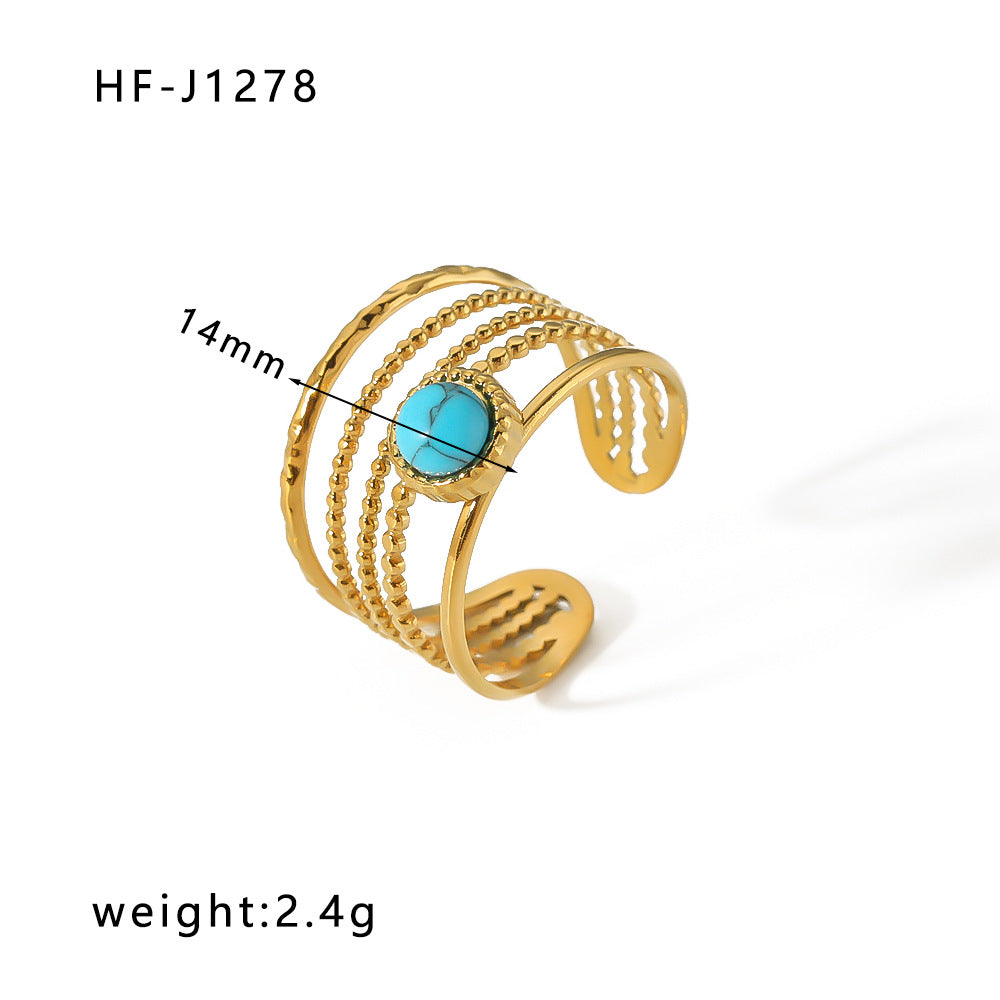 Minority Design Irregular Oil Pressure Gold Titanium Steel Open Female Rings