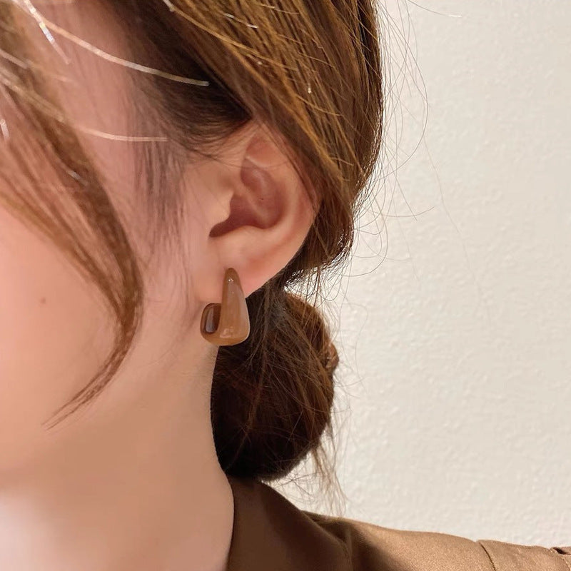 Ear Gentle Style Milk Tea Sier Needle Stud Earrings