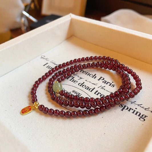 Natural Imitation Garnet Female Jade Cinnabar Three-circle Light Luxury Bracelet