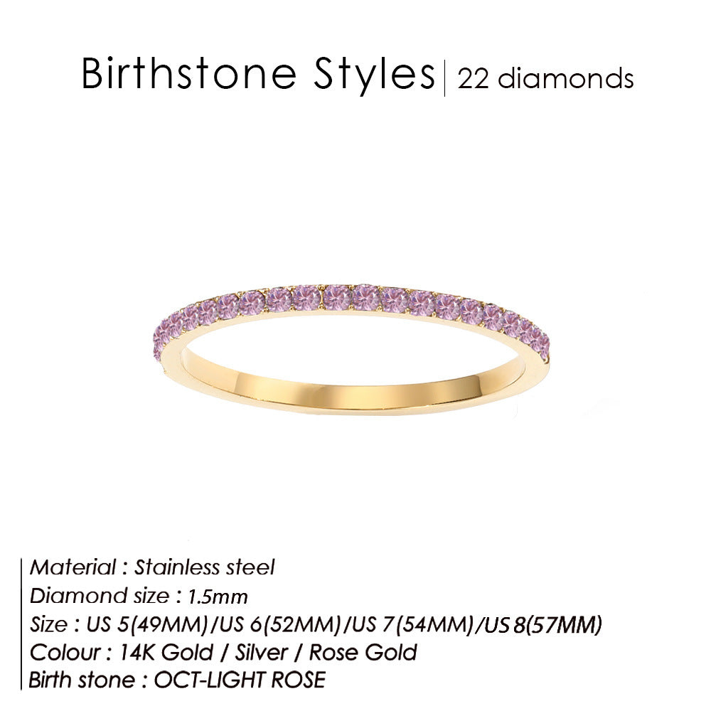 Full Diamond Stainless Steel Birthstones Zircon Ring