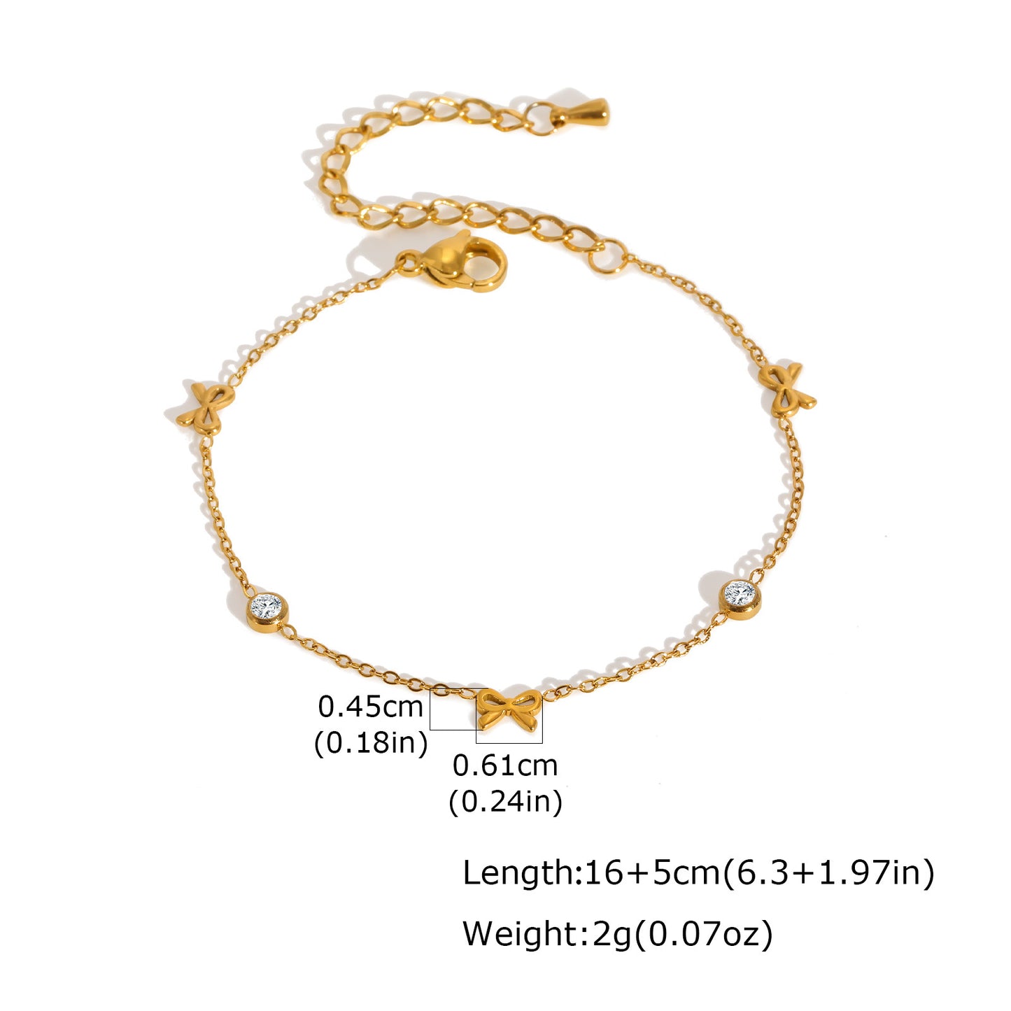 Women's Stainless Steel Flat Cross Chain Zircon Bow Bracelet
