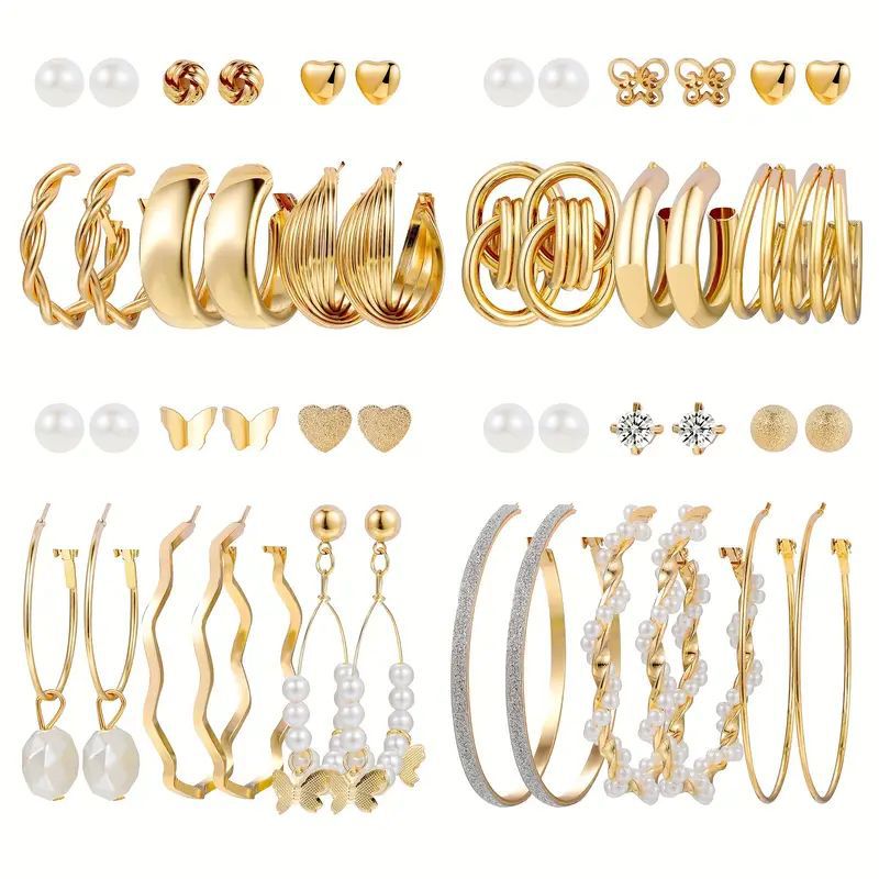 Ear Square Geometric Vintage Pearl Hepburn Style Earrings