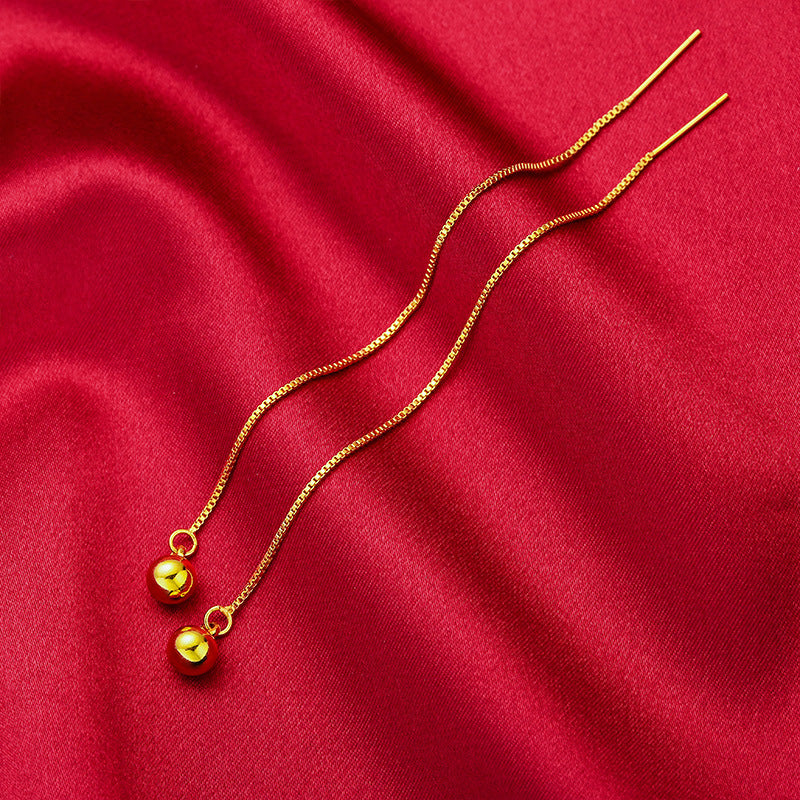 Alluvial Gold Female Brass Plated Tassel Long Glazed Surface Ear Line