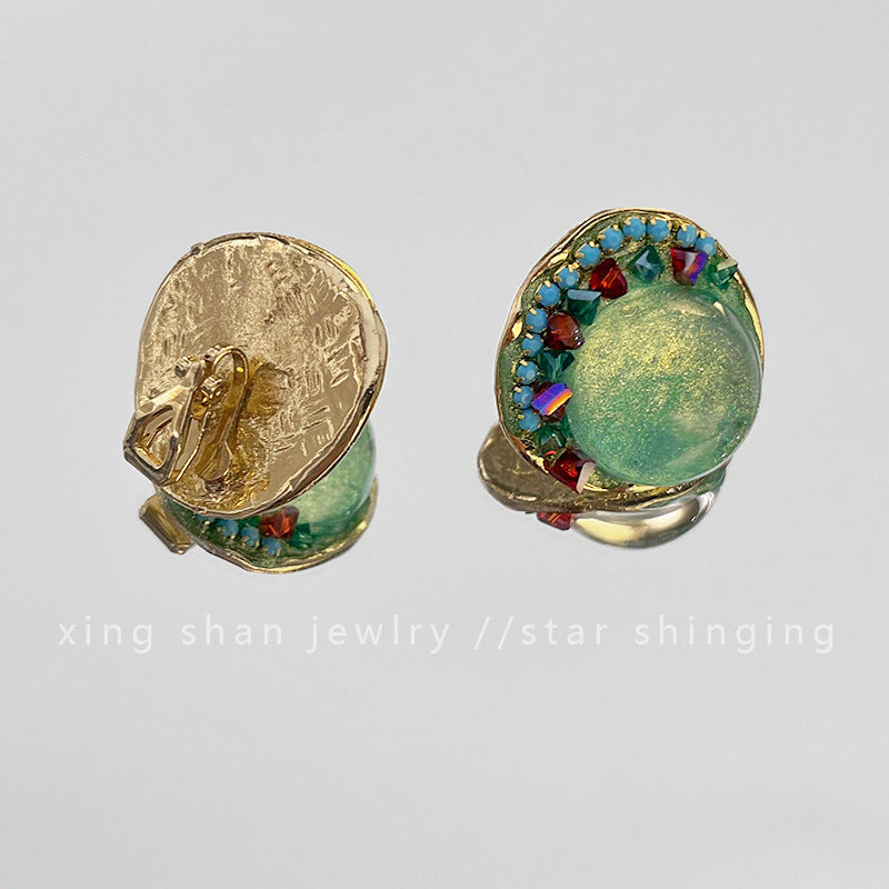 Court Retro Imitation Glaze Color Diamond Stud Earrings