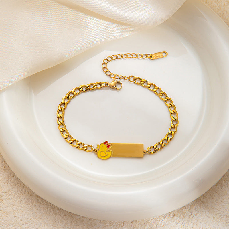 Stainless Steel Bow Square Plate Female Cartoon Mickey Titanium Drip Bracelets